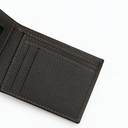 Leather Wallet - Black with Contrast Orange Stitching