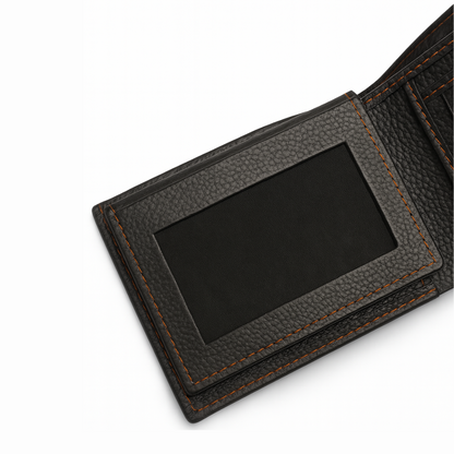 Leather Wallet - Black with Contrast Orange Stitching