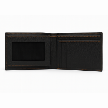 Leather Wallet - Black with Contrast Orange Stitching