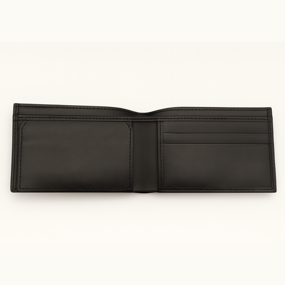 Genuine Black Leather Bi Fold Wallet