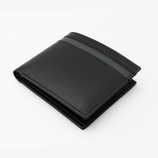 Classic Black Leather Bi-Fold Wallet – Slim & Minimalist Design