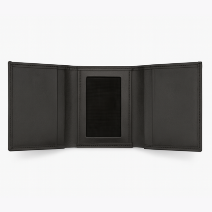 Black Leather Tri Fold Wallet with ID Window