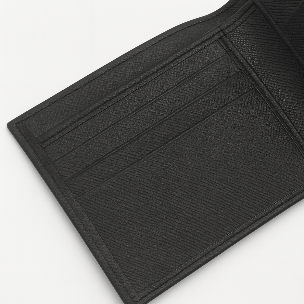 Classic Black Leather Bifold Wallet – with Card Slots & Coin Pocket