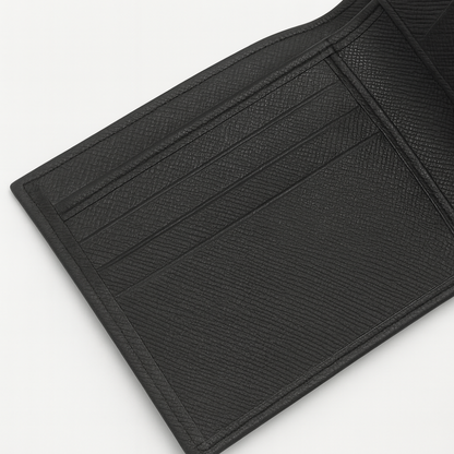 Classic Black Leather Bifold Wallet – with Card Slots & Coin Pocket