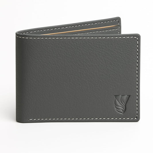 Men’s Black Textured Leather Wallet with White Stitching