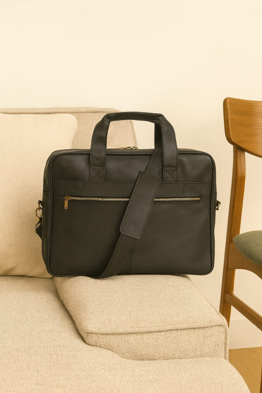 Premium Black Leather Laptop Bag