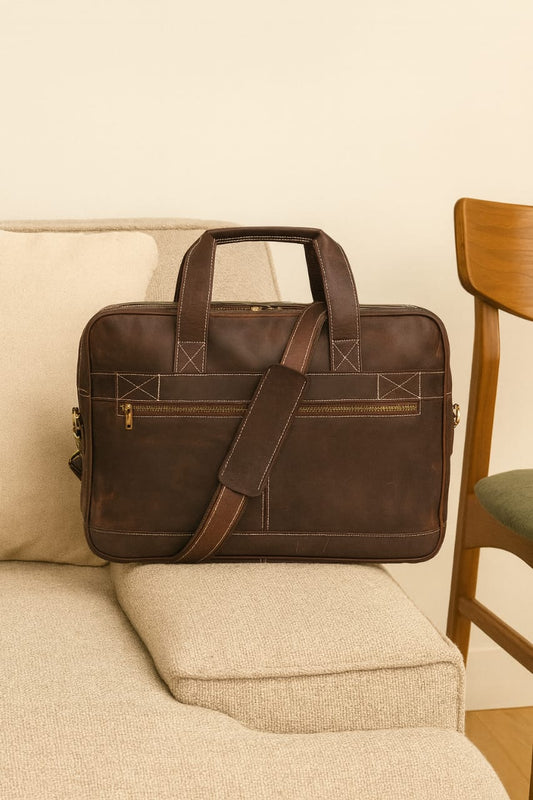 Leather Laptop Briefcase Handmade Shoulder Bag for Office and Travel