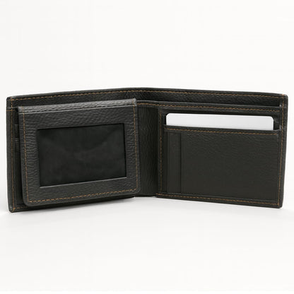 Leather Wallet - Black with Contrast Orange Stitching