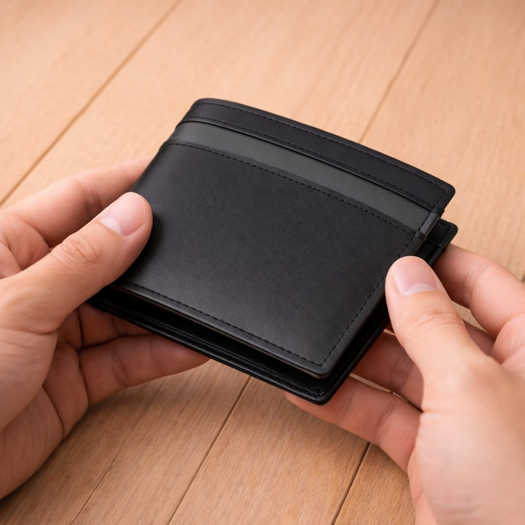 Classic Black Leather Bi-Fold Wallet – Slim & Minimalist Design