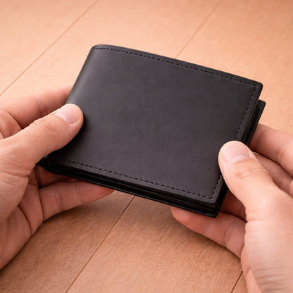 Classic Black Genuine Leather Bi Fold Wallet