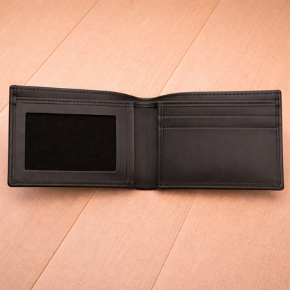 Men’s Black Plain Leather Bifold Wallet with ID Window
