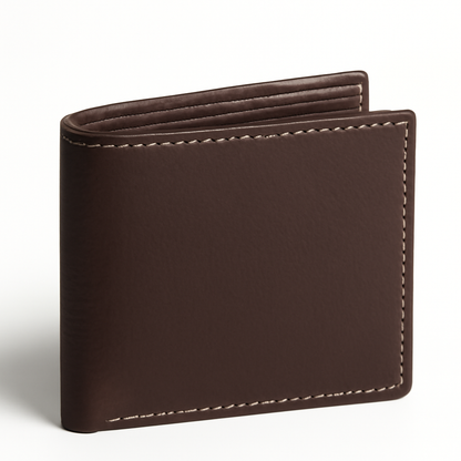 Dark Brown Leather Bi Fold Wallet with Zipper Pocket