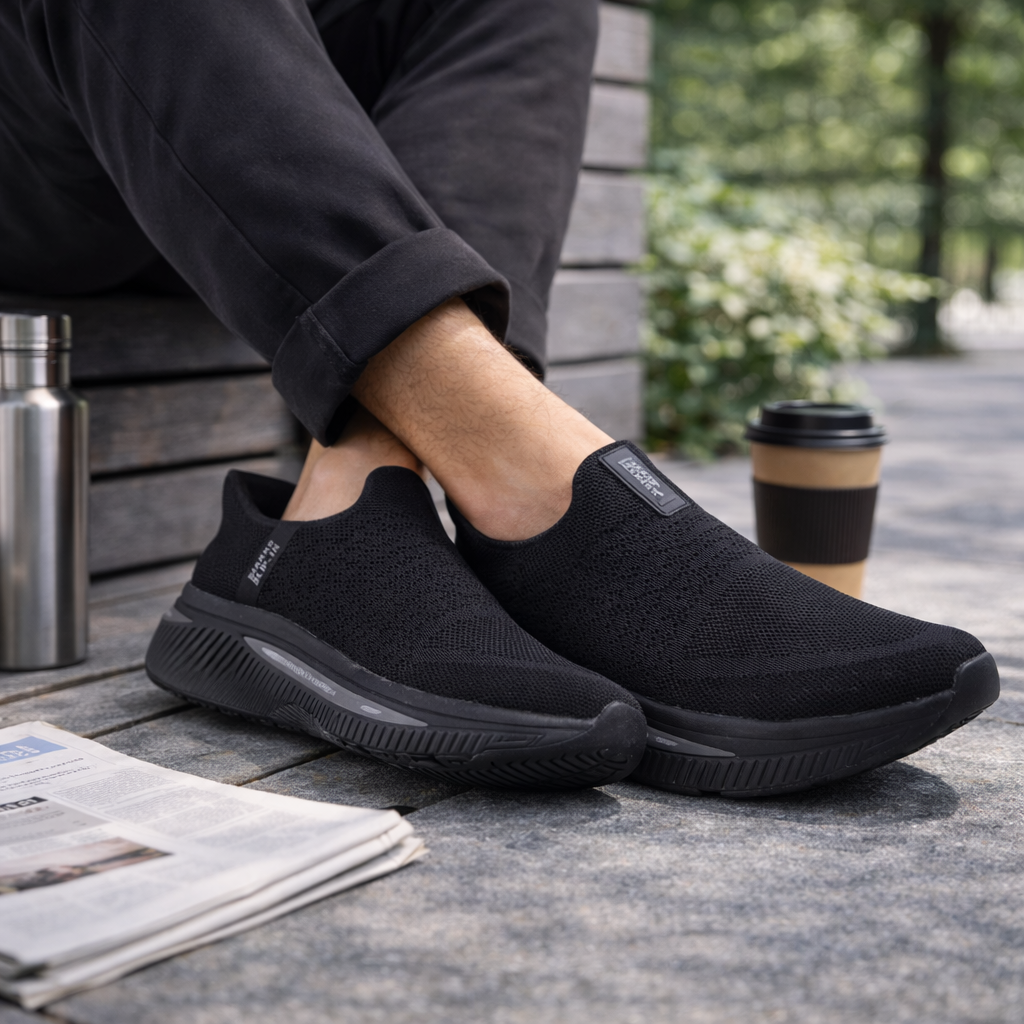 Active Comfort Easy Slip On Knit Sneakers M2502 - Black
