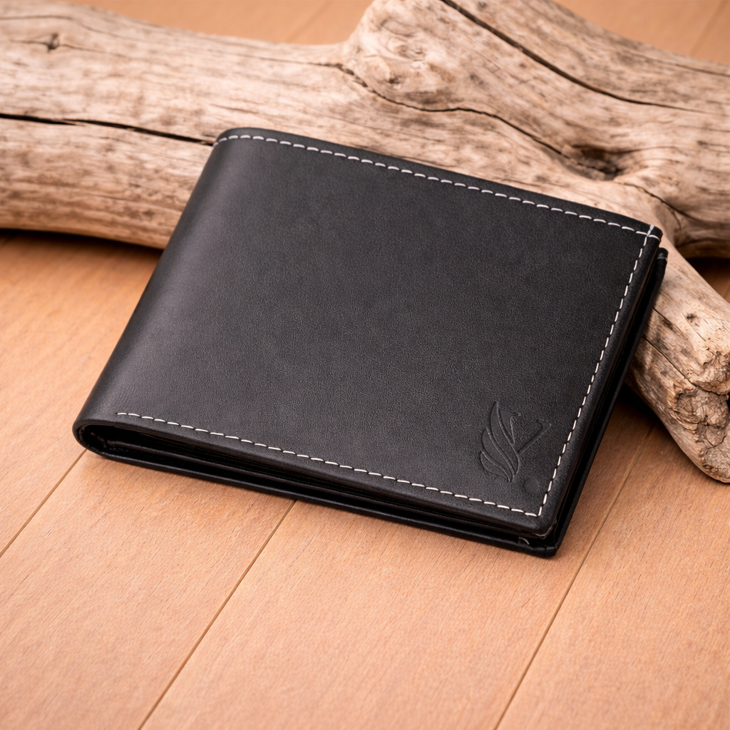 Dark Brown Leather Bi Fold Wallet with Logo Embossing