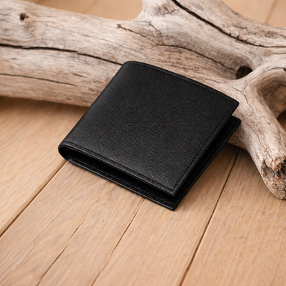 Classic Black Leather Bifold Wallet – with Card Slots & Coin Pocket