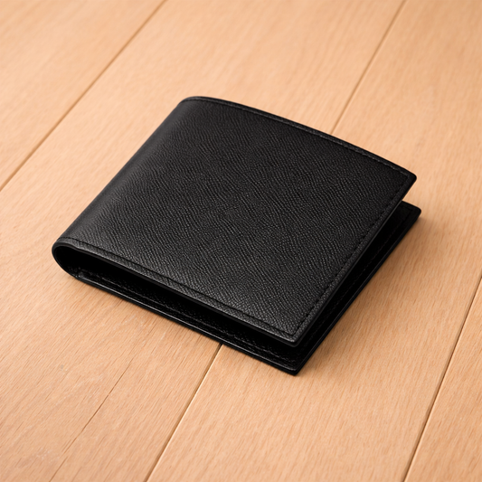 Classic Black Leather Bifold Wallet – with Card Slots & Coin Pocket