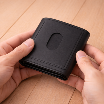 Black Leather Tri Fold Wallet with ID Window