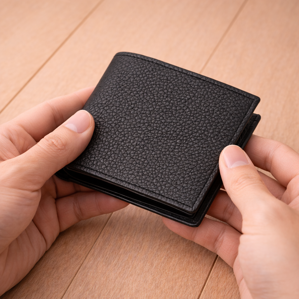 Men’s Black Full-Grain Leather Bifold Wallet – Classic Pebble Texture