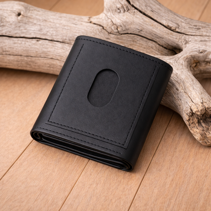 Black Leather Tri Fold Wallet with ID Window