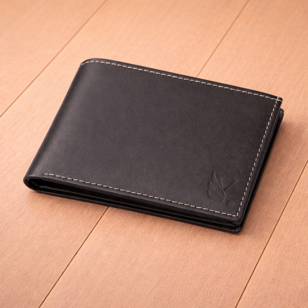 Dark Brown Leather Bi Fold Wallet with Logo Embossing