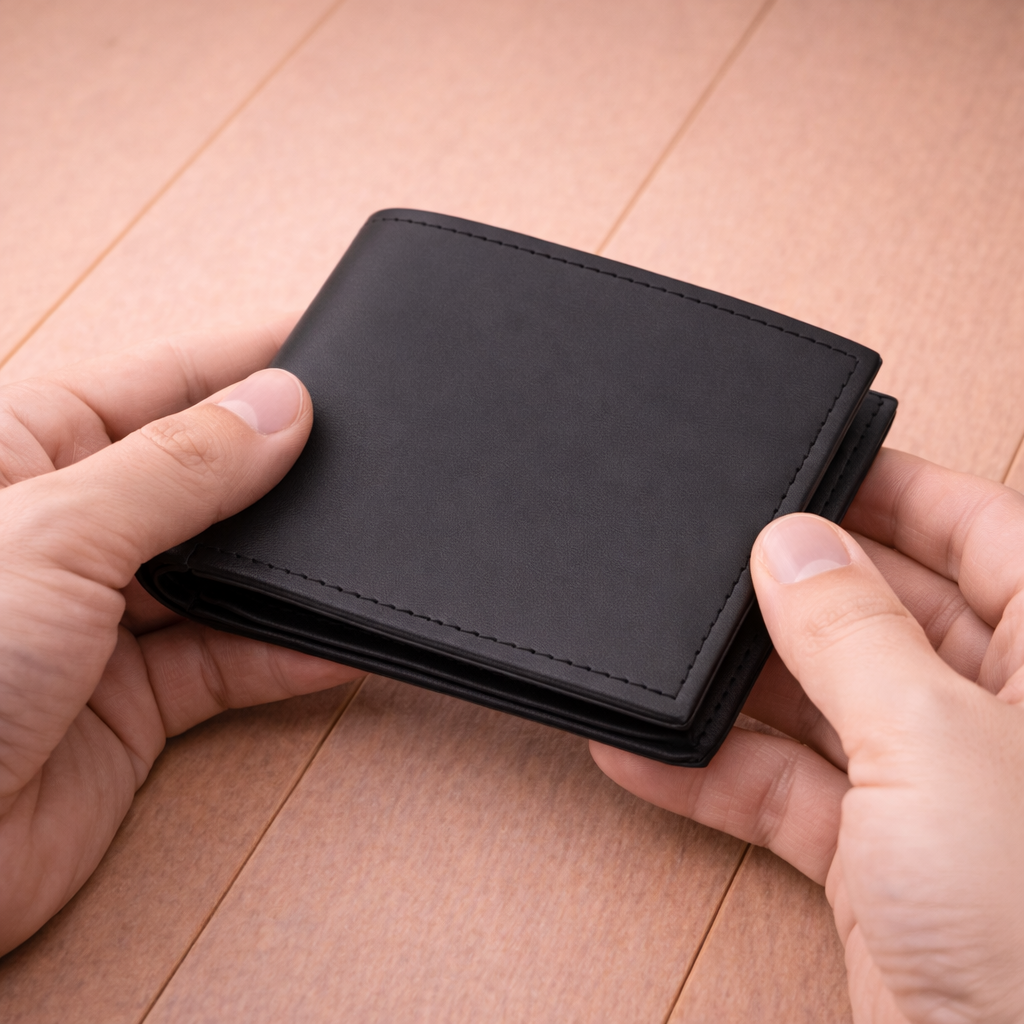 Genuine Black Leather Bi Fold Wallet