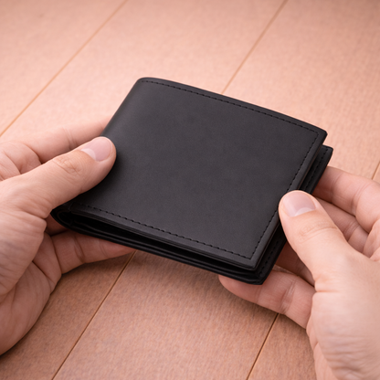 Genuine Black Leather Bi Fold Wallet