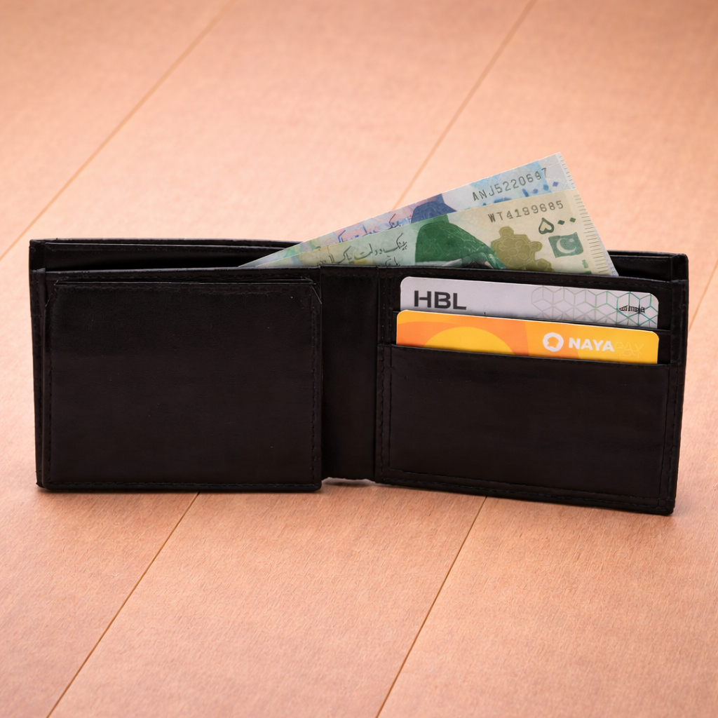 Genuine Black Leather Bi Fold Wallet