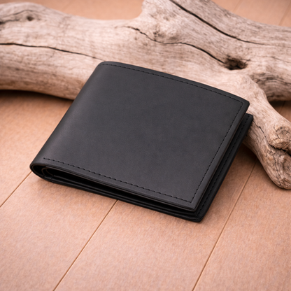 Genuine Black Leather Bi Fold Wallet